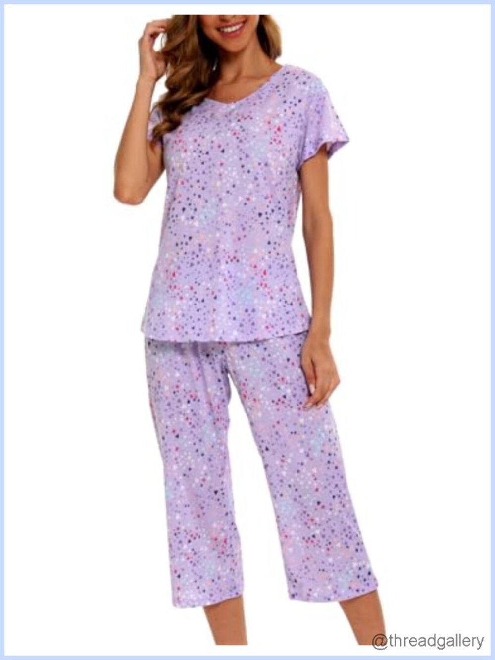 Womens Cotton Blend Pajama Set Top Capri Pants Sleepwear